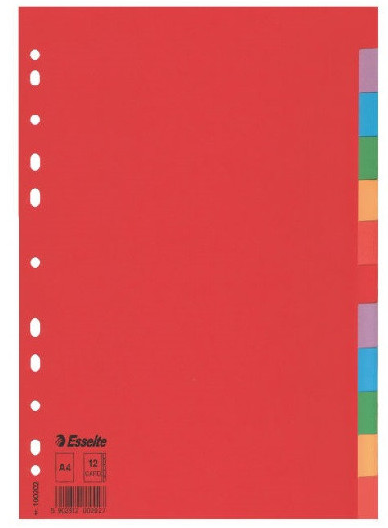 A4-Trennblätter, 12 Register, farbig, Karton